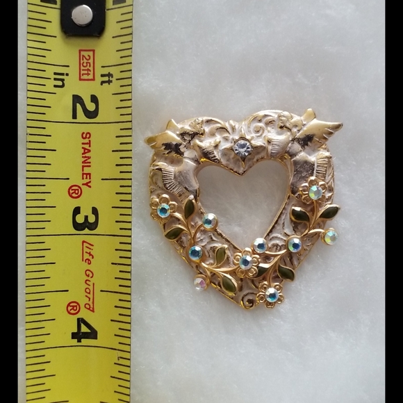 Aurora Borealis Rhinestone Heart Brooch Pin - Picture 9 of 10